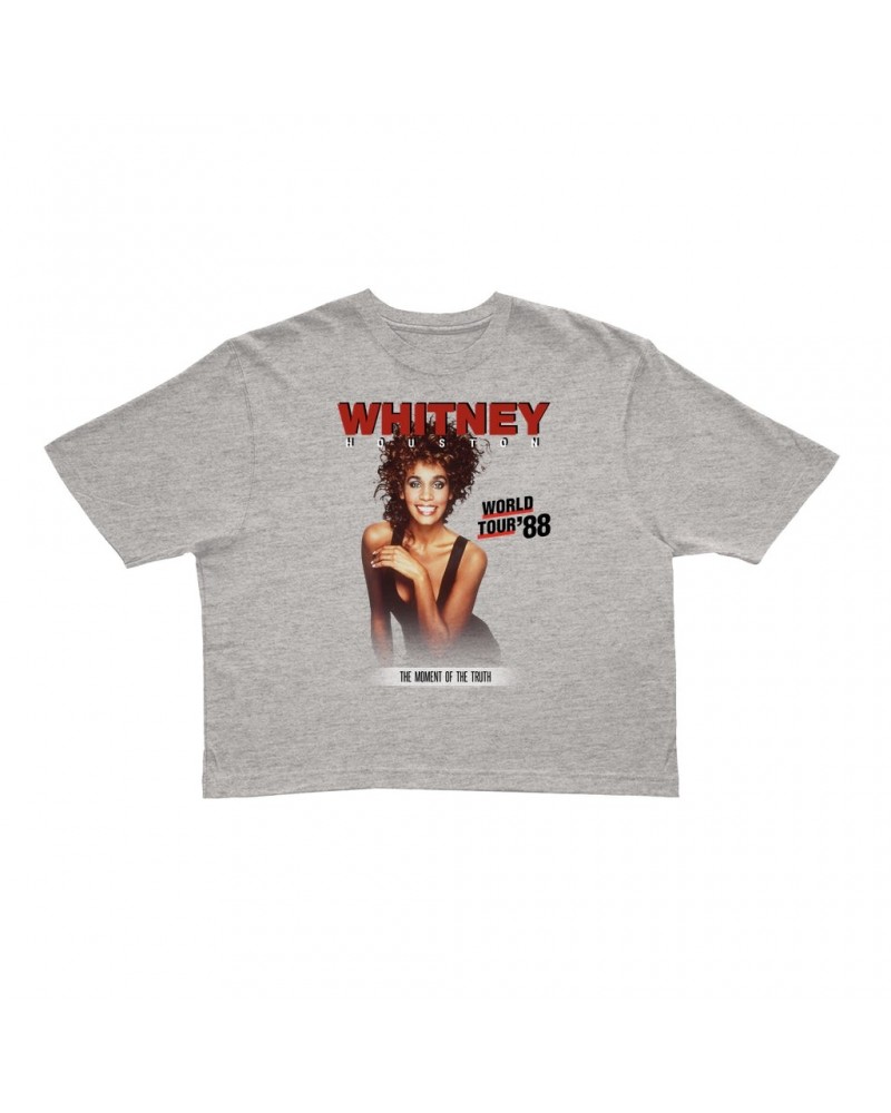 Whitney Houston Ladies' Crop Tee | 1988 World Tour Poster Image Crop T-shirt $6.47 Shirts