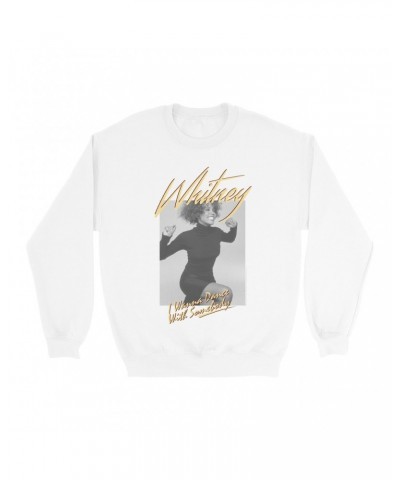 Whitney Houston Sweatshirt | I Wanna Dance With Somebody Ivory Design Sweatshirt $5.59 Sweatshirts