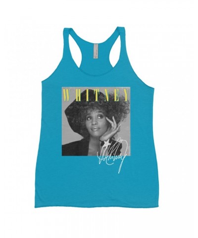 Whitney Houston Bold Colored Racerback Tank | Whitney Black And White Star Photo With Logo Distressed Shirt $13.85 Shirts