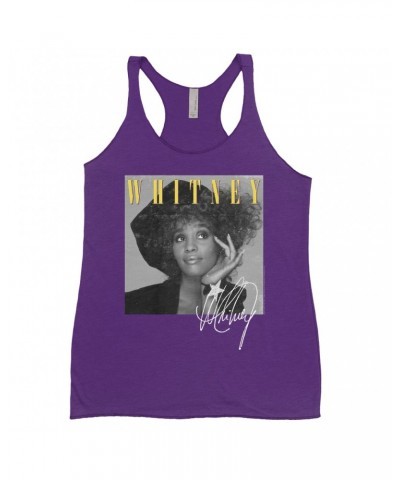 Whitney Houston Bold Colored Racerback Tank | Whitney Black And White Star Photo With Logo Distressed Shirt $13.85 Shirts