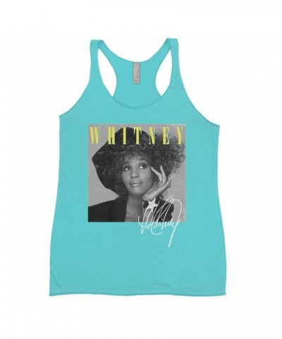 Whitney Houston Bold Colored Racerback Tank | Whitney Black And White Star Photo With Logo Distressed Shirt $13.85 Shirts