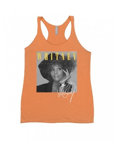 Whitney Houston Bold Colored Racerback Tank | Whitney Black And White Star Photo With Logo Distressed Shirt $13.85 Shirts