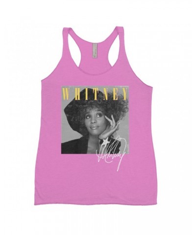 Whitney Houston Bold Colored Racerback Tank | Whitney Black And White Star Photo With Logo Distressed Shirt $13.85 Shirts