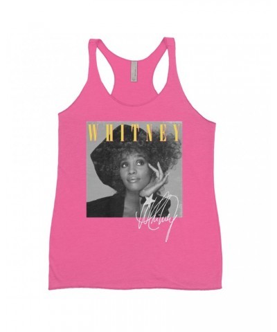 Whitney Houston Bold Colored Racerback Tank | Whitney Black And White Star Photo With Logo Distressed Shirt $13.85 Shirts