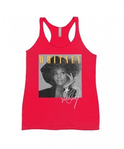 Whitney Houston Bold Colored Racerback Tank | Whitney Black And White Star Photo With Logo Distressed Shirt $13.85 Shirts