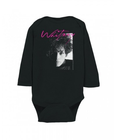 Whitney Houston Long Sleeve Bodysuit | Dramatic Lighting Photo And Pink Signature Image Bodysuit $6.52 Shirts
