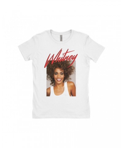Whitney Houston Ladies' Boyfriend T-Shirt | 1987 Photo And Red Logo Image Shirt $5.40 Shirts