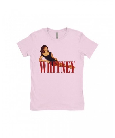 Whitney Houston Ladies' Boyfriend T-Shirt | Whitney Laying On Logo Red Shirt $8.70 Shirts