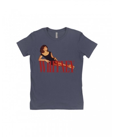 Whitney Houston Ladies' Boyfriend T-Shirt | Whitney Laying On Logo Red Shirt $8.70 Shirts