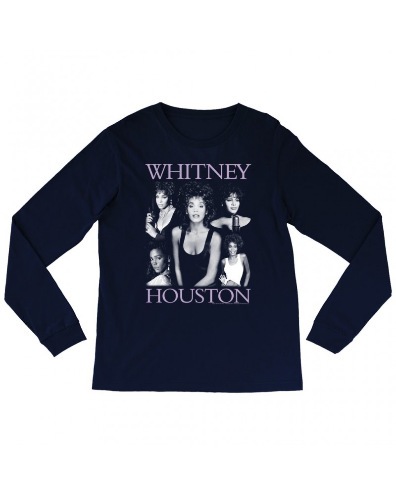Whitney Houston Long Sleeve Shirt | Purple Photo Collage Design Shirt $6.76 Shirts