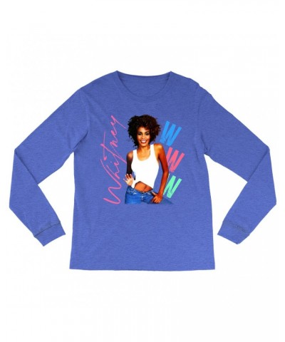 Whitney Houston Heather Long Sleeve Shirt | Whitney Pastel W Design Shirt $7.91 Shirts