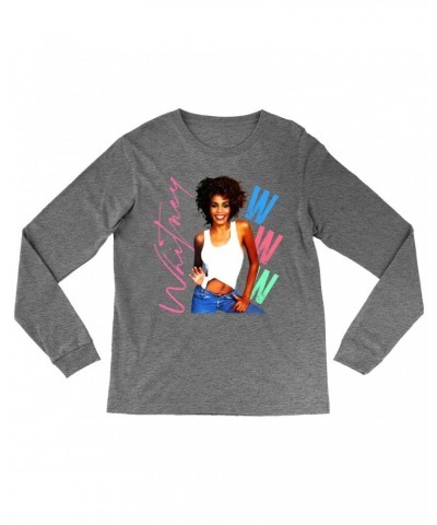 Whitney Houston Heather Long Sleeve Shirt | Whitney Pastel W Design Shirt $7.91 Shirts